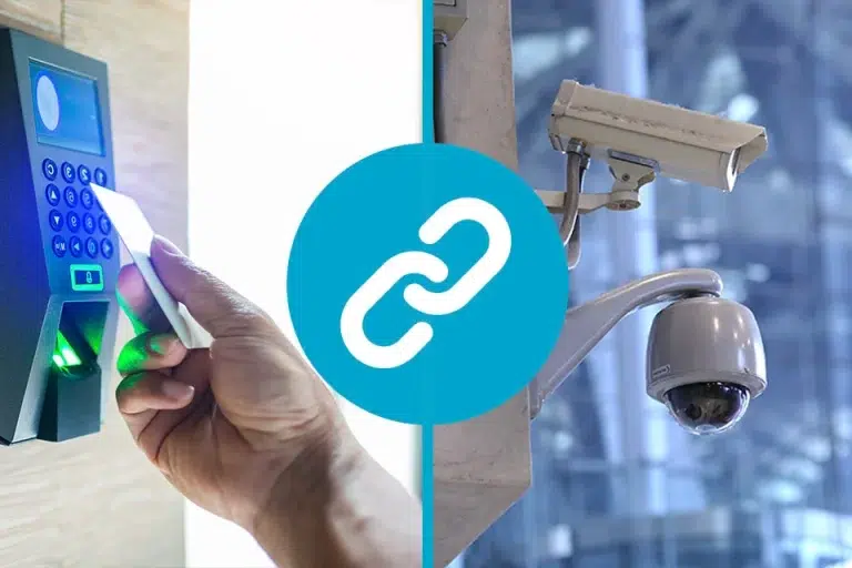 CCTV cameras and a hand scanning an entry scanner